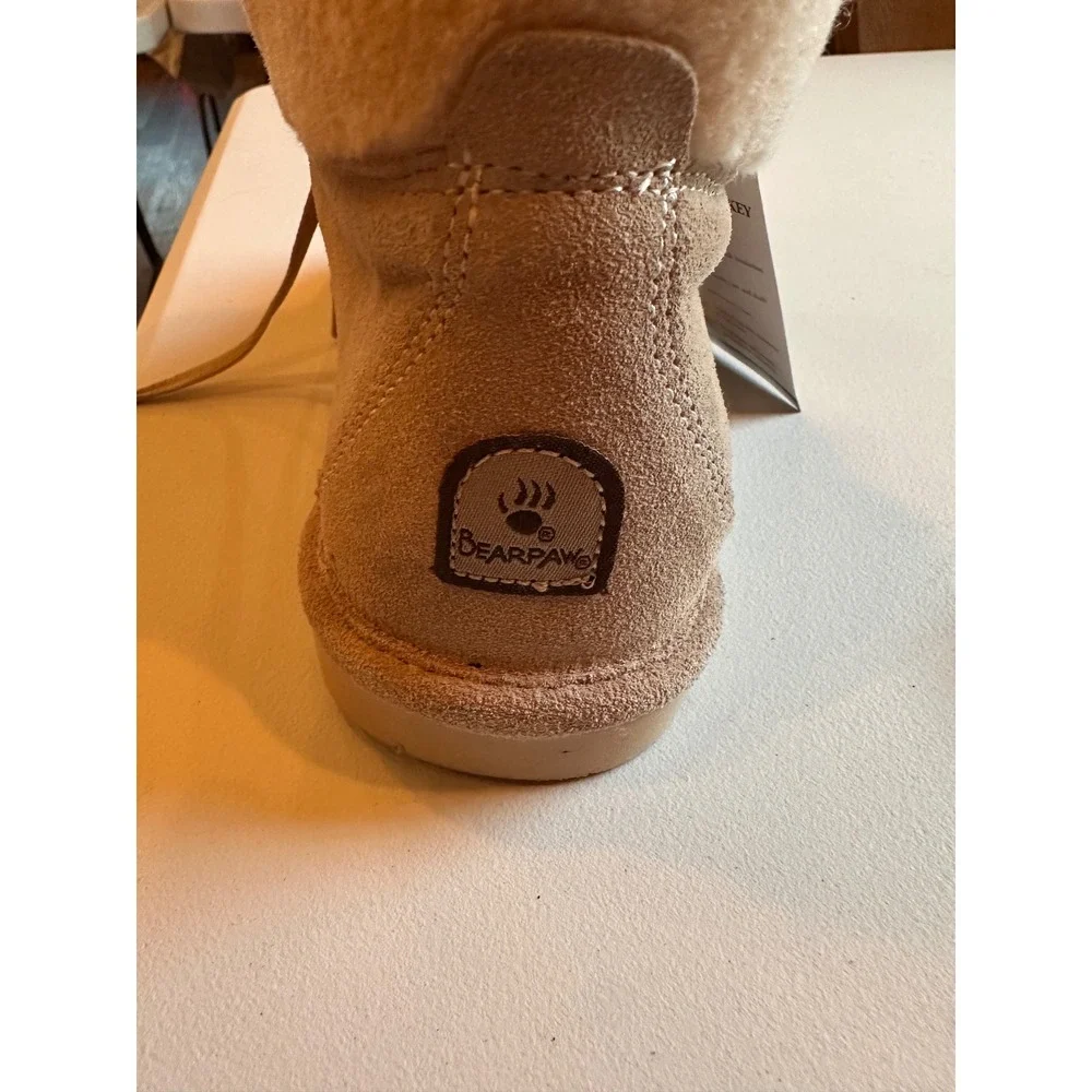 Bearpaw Kids Tan Suede Lace Up Ankle Boots Wool Blend Lining Size 12 2168Y